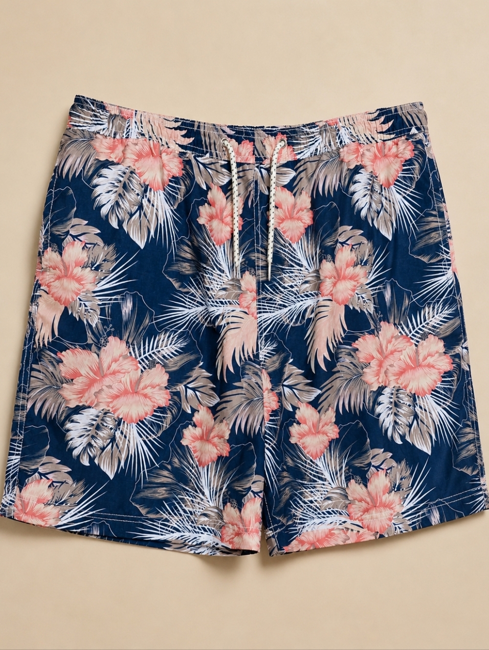 F&F Men's Tropical Floral Hibiscus Swim Trunks Blue/Pink XL Beach Summer Shorts